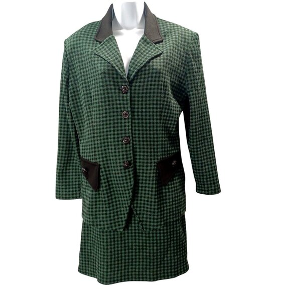 Retro Green Gingham Womens Suit Holiday Party Outfit 90s Chic Vibes Size L/M - Picture 2 of 16